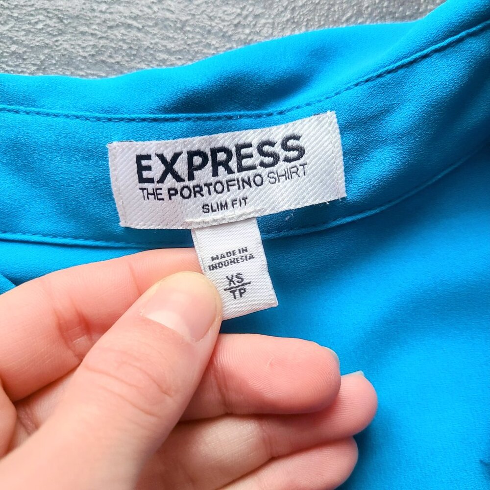 Express The Portofino Shirt Slim Fit Button Down Long Sleeve Top Cobalt Blue XS - Picture 7 of 10